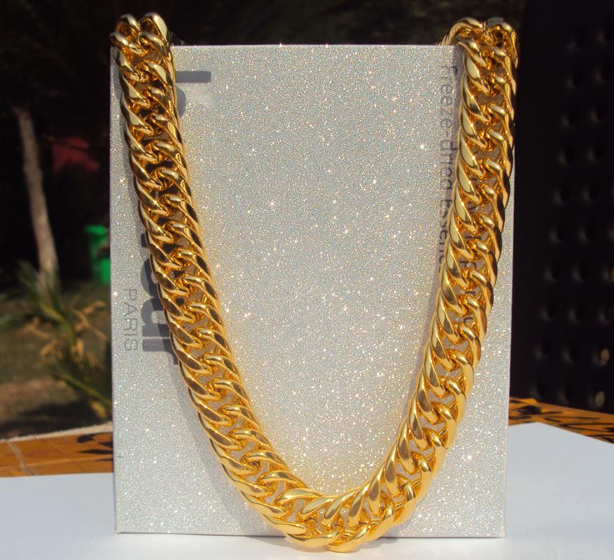 

Chains Big Miami Cuban Link 24" Necklace Thick About 25mil 100% Gold Finish Chain 12mm 7 Days No Reason To Refund