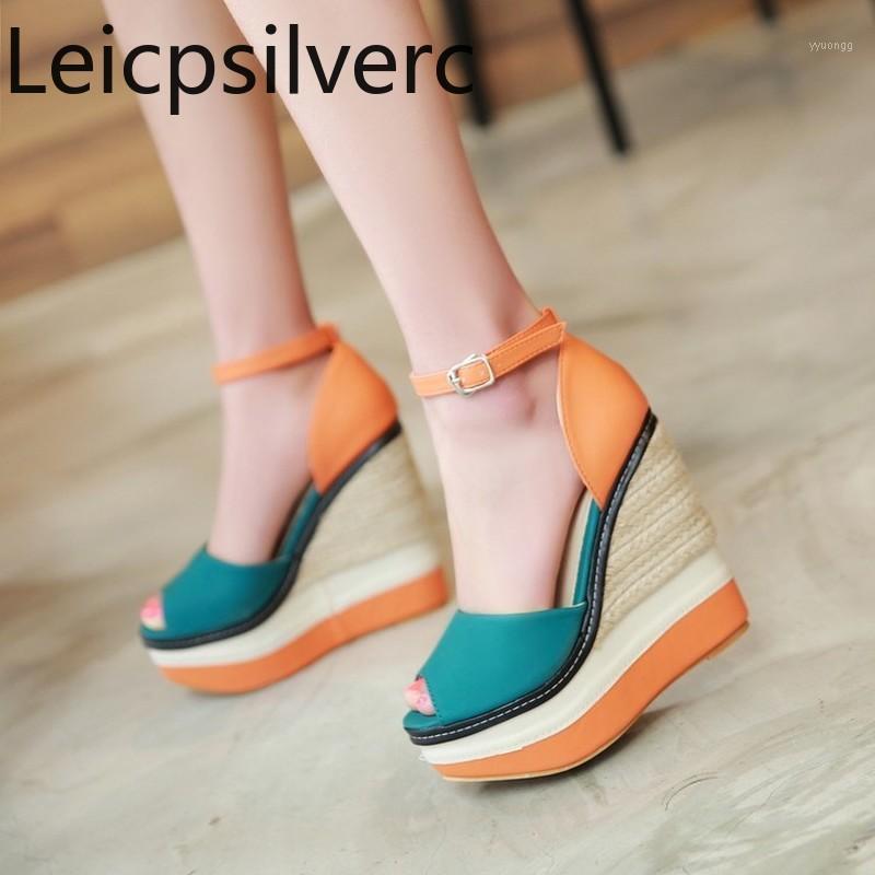 

Women's Sandals summer The New fashion Open toe Buckle Color matching Wedge High heel Women's shoes 34-391, Green