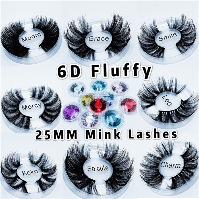 

10Styles 25mm Long Dramatic Mink Lashes 5D Mink Eyelash 5D 25mm Long Thick Mink Lashes Handmade False Eyelash with Round box and bag