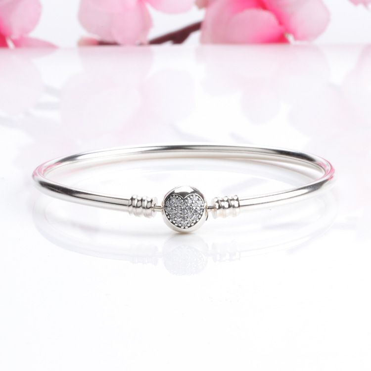 

Sterling Silver Women Bracelets with box White Micro CZ Diamond Bracelet Stamped for Pandora European Charms Bead
