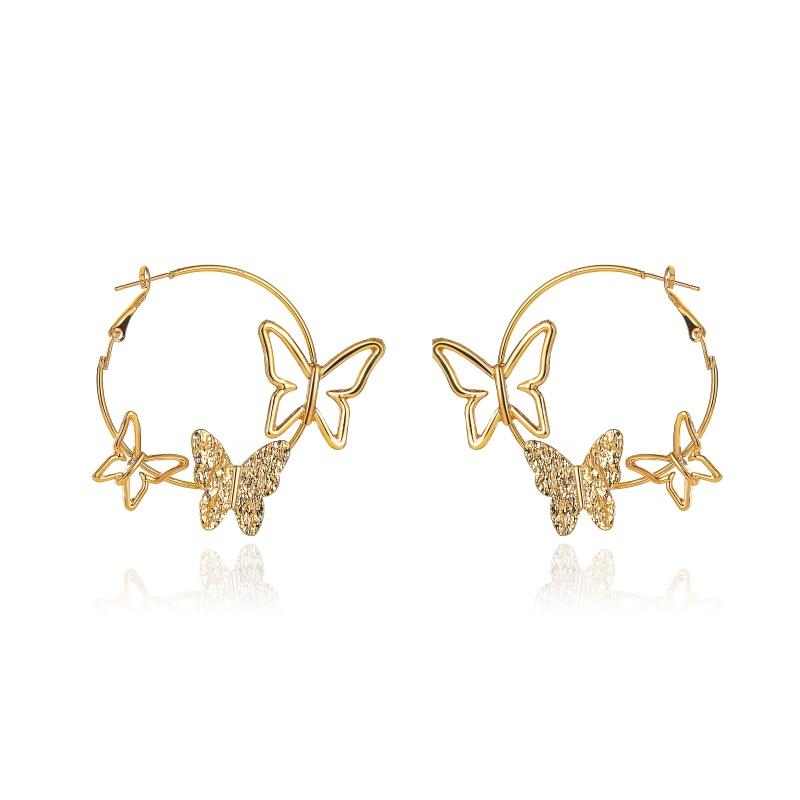 

New style earrings retro exaggerated three butterfly earrings female temperament hollow three butterfly ear buckle