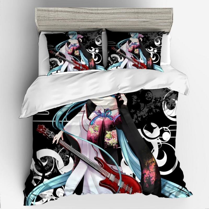 

3D Design Printing Bedding Set Duvet Cover Pillowcase Bedclothes Dropshipping Gife Game king Queen size Miku 02, Miku06