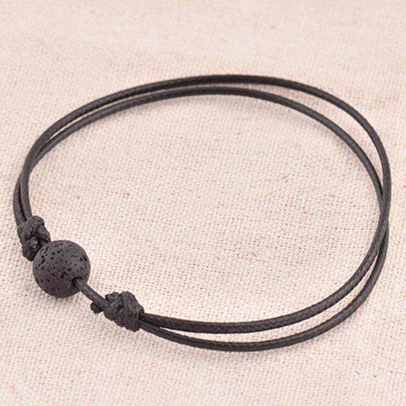

Simple Fashion Female Male Leather Bracelet Natural Black Lava Stone Rock Beads Adjustable Bracelets Essential Oil Diffuser 20191