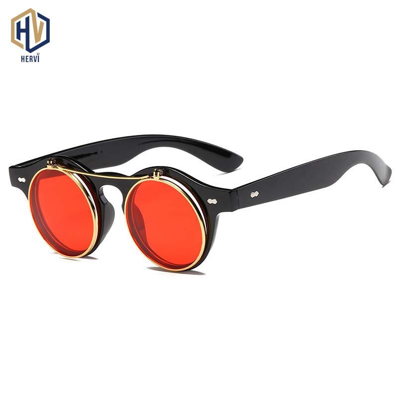 

Fashion Round Steampunk Flip Up Sunglasses Men Women Vintage Double Layer Lens Design Classic Sun Glasses UV400