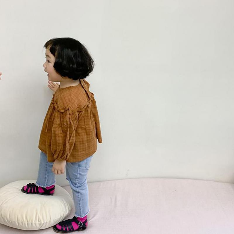 

2021 Sweet 1-6y Infant Baby Blouse Plaid Spring New Ruffle Collar Shirts Girls Long Sleeve Floral Print Tops Kids Shirt K0e9