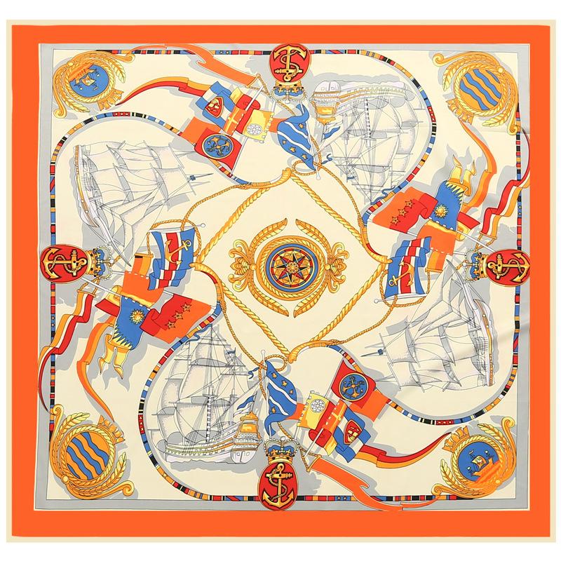 

100*100cm TOP Silk superior Ship sailboat Scarves Women Foulard Square Hijab Scarf Ladies Shawl wrap muffler pareo female hijab