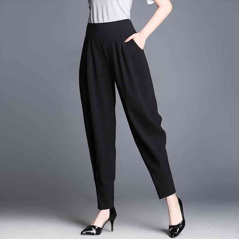 

Spring Summer Women Harem Pants Plus Size Loose Casual High Waist Long Pants Pocket Female Trousers Big Size D43, Black;white