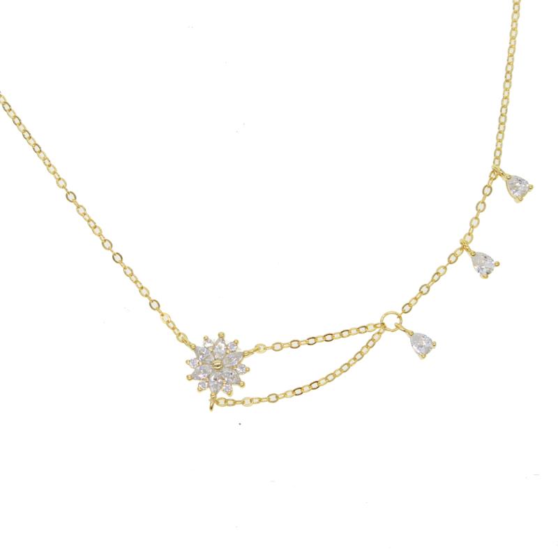 

100% 925 sterling silver gold silver color CZ lovely flower pendant water drop charm neckacels elegance Adorable women jewelry