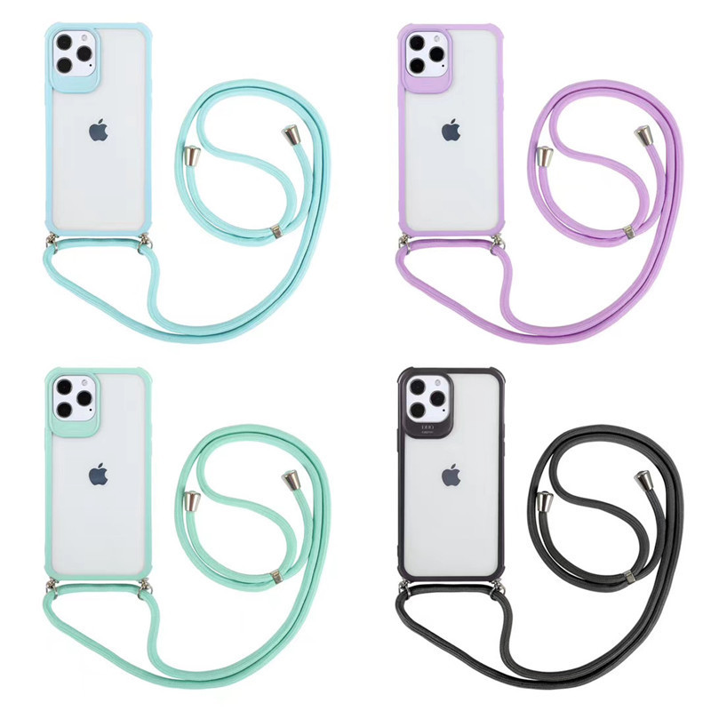 Macaron Four-corner Anti-fall Phone Case with Fashional Lanyard for iPhone 12 Mini Pro Max 11 Pro Xr X Xs Max 7 8 Plus DHL Fast Shipping-image-607620593