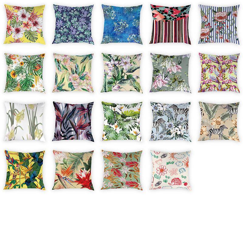 

Fresh Flowers and Green Leaves Cushion Cover Pillow Cases Sofa Bedroom Decorative Covers Peach Skin Home Decor 45x45cm, Style-1