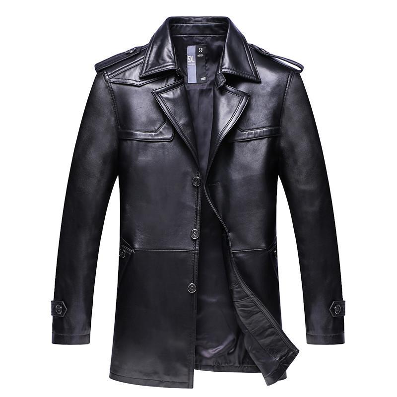 

New High Quality Fashion Super Large Men Genuine Leather Jacket Coat Loose Suit Collar Autumn Winter Casual Plsu Size -8XL 9XL, Black