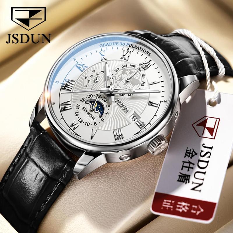 

Wristwatches JSDUN Top Brand Men's Mechanical Watch Business Waterproof Automatic Luxury, Silver black face