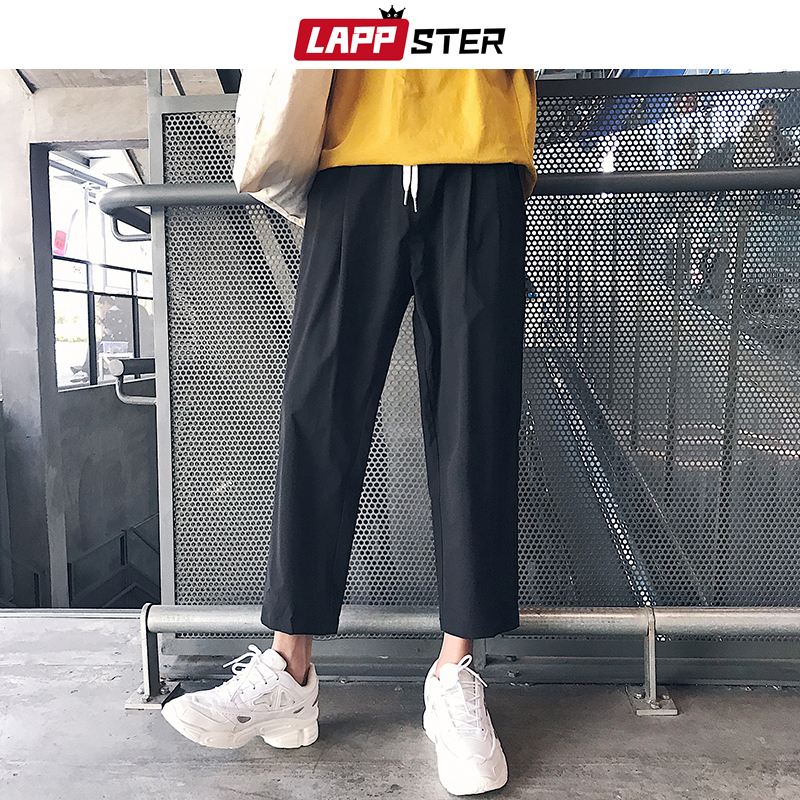 LAPPSTER Men Korean Style Harem Pants Summer Casual Solid Joggers Pants Black Sweatpants Fashions Ankel-length Trousers 2XL 201110Z