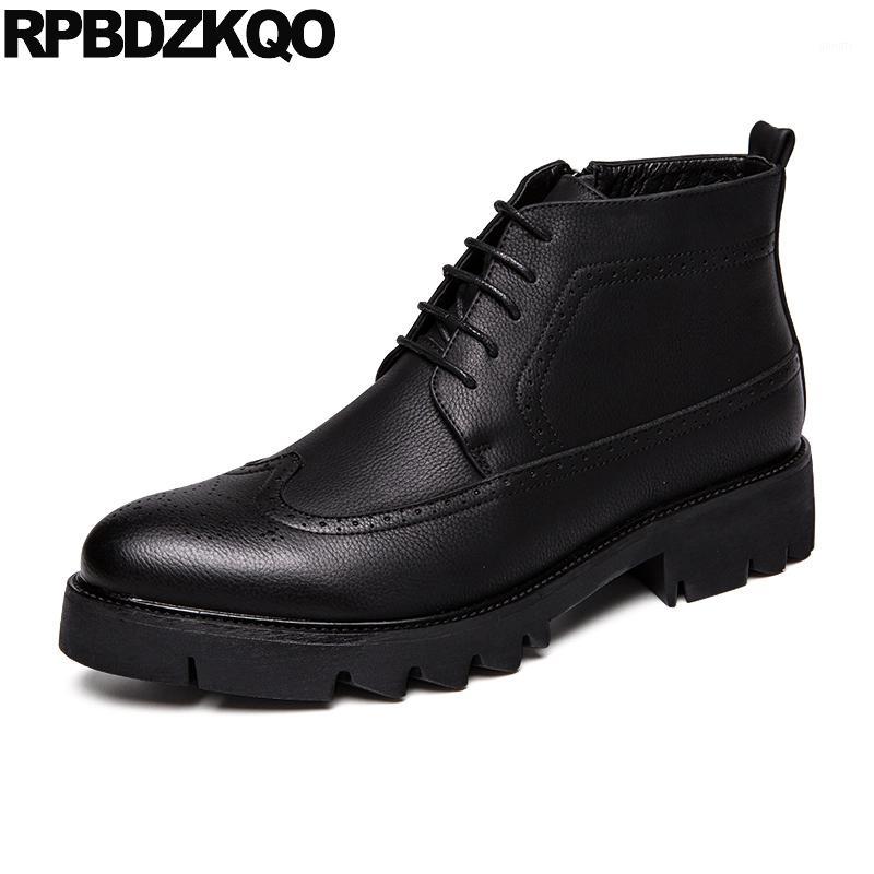 

fashion booties ankle short boots plus size autumn brogue 2020 zipper fall Men's shoes lace up designer waterproof korean black1, Black zipper
