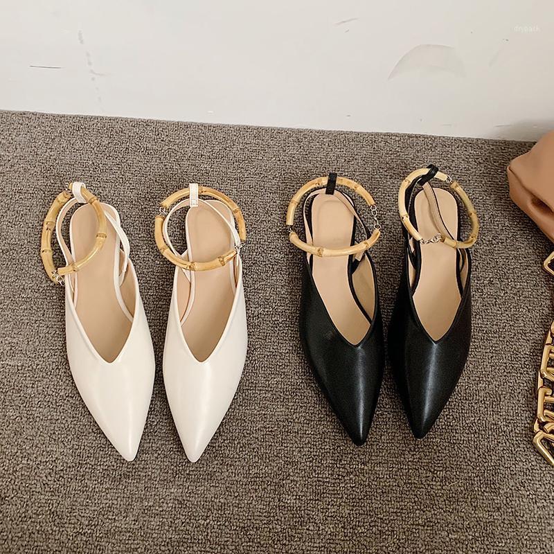 

Fashion Women Sandals Slippers Pointed Toe Solid Color Hot Sales Ankle Strap Sandals Slippers Retro Style Flats Fashion Slides1, Black