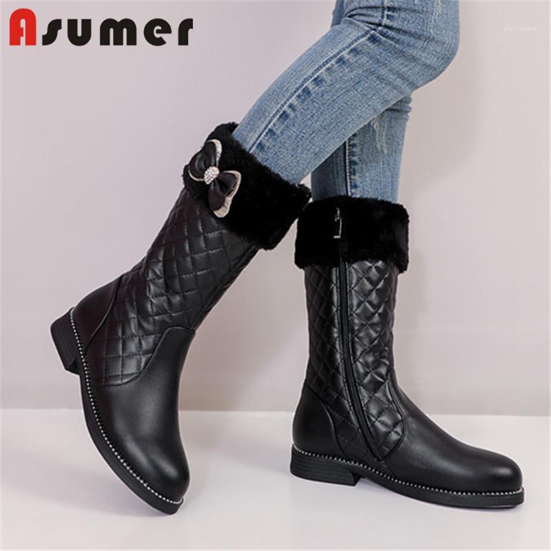 

ASUMER 2020 new arrive winter shoes women snow boots round toe bowknot sweet comfortable low heel shoes woman ankle boots1, Black