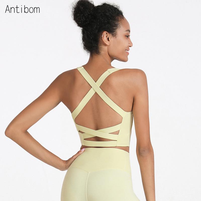 

Antibom Cross Beauty Back Sports Bra Women Vest Push Up Workout Gym Top Sexy Elastic Running Fitness Yoga Underwear, Yellow