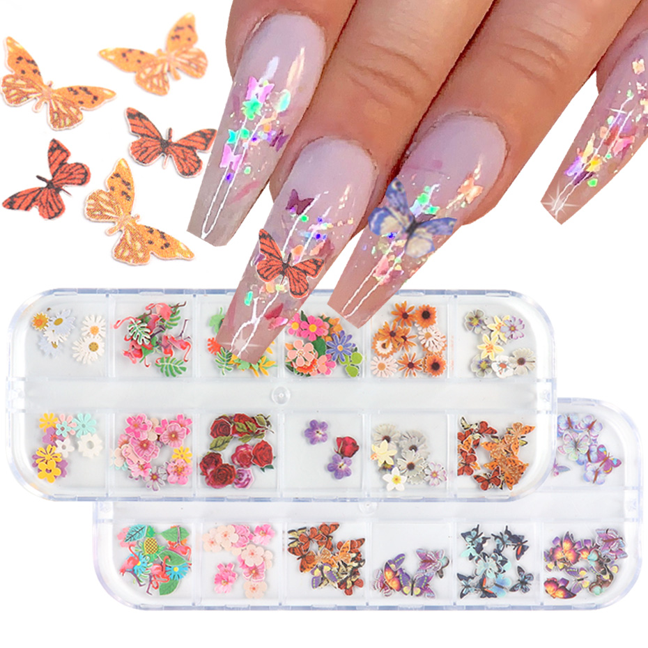 

3D Butterfly Holographic Nail Sequins Flower Leaf Sparkly Flakes Paillette DIY Polish Nail Art Decor Manicure Accessories TR1821