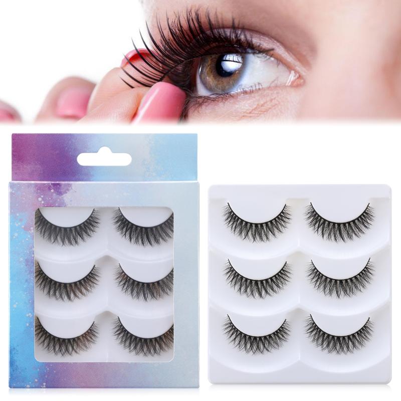 

3Pairs Fluffy Wispies Faxu Mink False Eyelashes Natural LongVolume Extension Lashes Handmade Cruelt-free Eyelashes Makeup Beauty