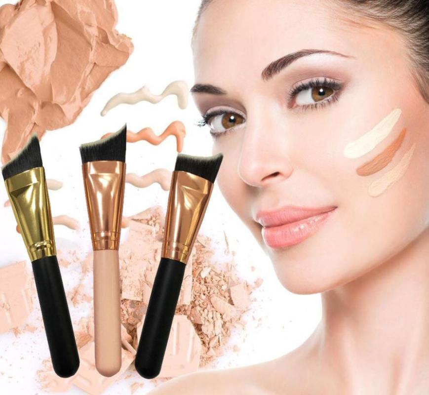 

1PC Wooden Handle Makeup Brush New High-grade Oblique Head Makeup Brush Wool Foundation Cosmetic 2U1106