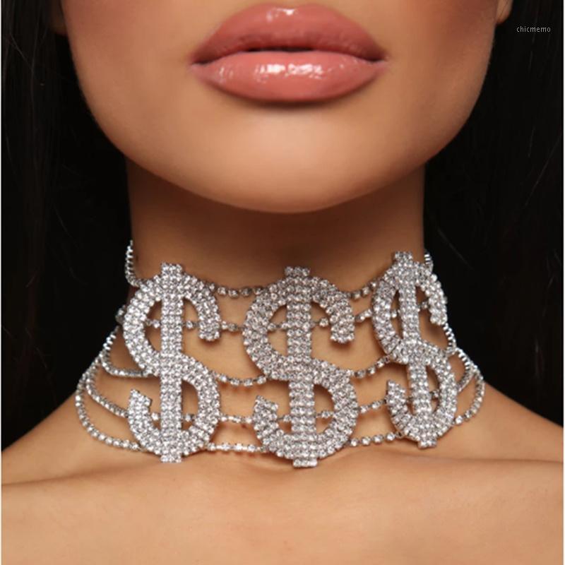 

StoneFans Luxury Choker $$$ RICH Crystal Choker Necklace For Women Rhinestone Letter Necklace Statement Collar Jewelry1