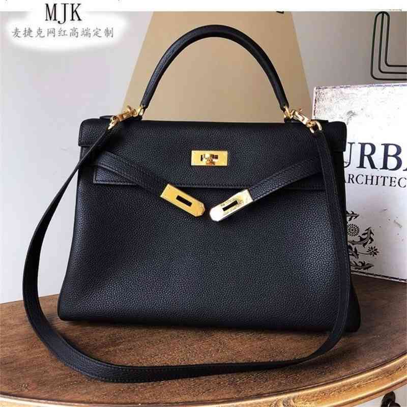 

Designer herme Women High End Birkins Women's Bag Original Togo Leather Bag Litchi Pattern Portable One shoulder high quality messenger portable bag, White 28