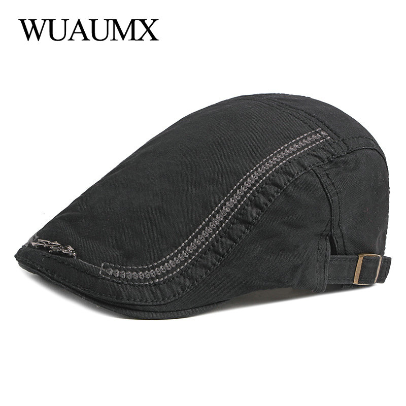 

Wuaumx Casual Men's Hats Retro Duckbill Berets Hat For Women Wash Cotton Artist Visors Herringbone Flat Caps Solid Adjustable, Black