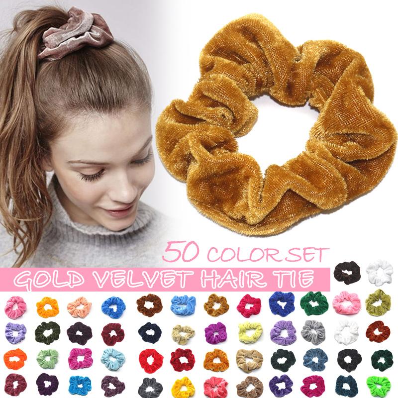 

50 Pcs Velvet Elastic Hair Bands Hair Scrunchies Stretchy Elastic Ponytail Loop Holder d88