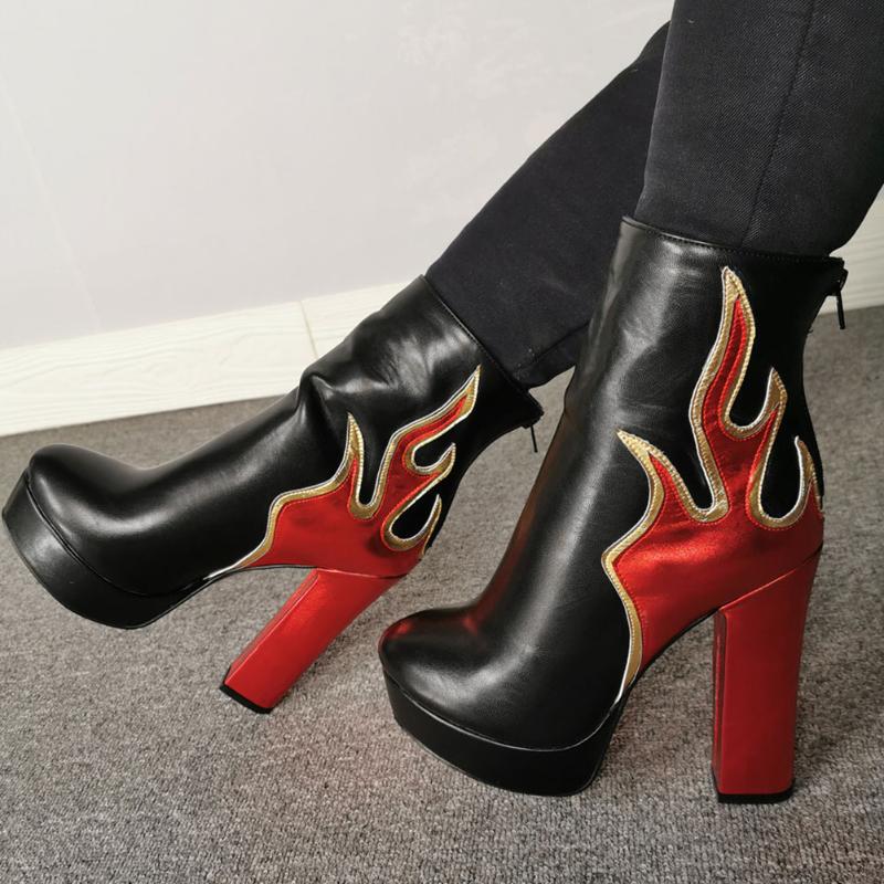 

Fashion High Heels Shoes Hot Sale Party Patchwork Ankle Women Boots Cool Dress Platform Boots, Black