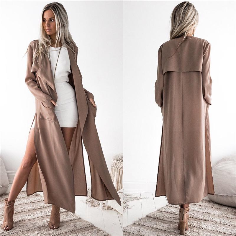 

New Collar Pocket Fork Thin Long-Sleeved Coat Windshield, Champagne