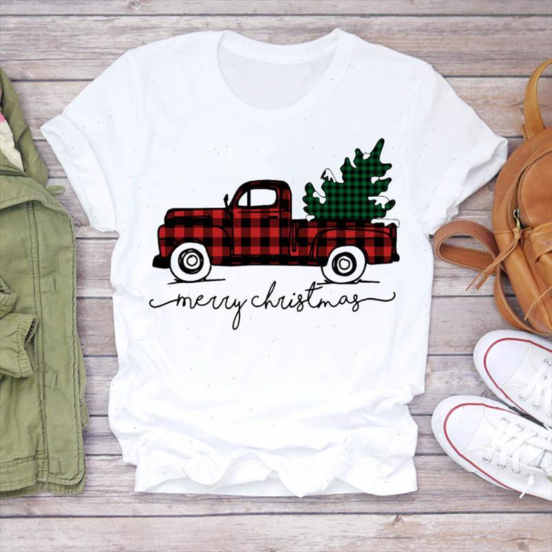 

women truck tree vintage new year trend merry christmas print tshirts clothes graphic female t shirt ladies tee t shirt, White
