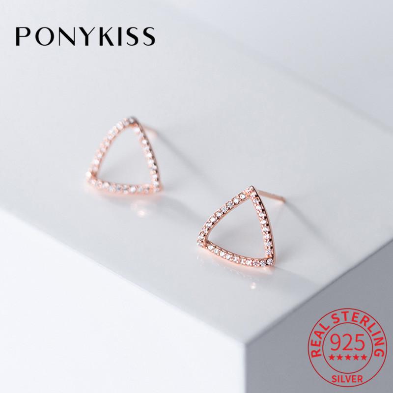 

PONYKISS Classic 925 Sterling Silver Geometry triangle Hollow Zircon Hollow Stud Earrings for women Party Fine Jewelry Accessory