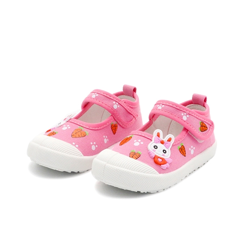 

JGSHOWKITO Girls Canvas Shoes Soft Sports Shoes Kids Running Sneakers Candy Color With Cartoon Rabbit Carrots Prints Children 201112, Pink