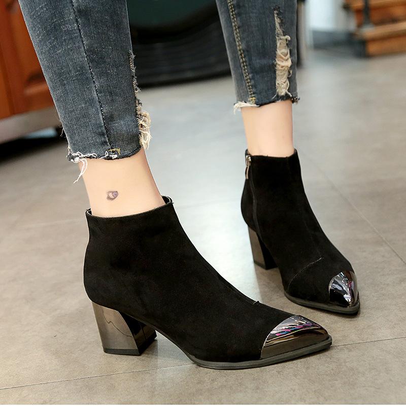 

Classics Fashion Novelty Womens Boots Ankle Short Mixed Colors Pointed Toe Vintage Boots Med Leisure Winter Big Size Shoes, Black
