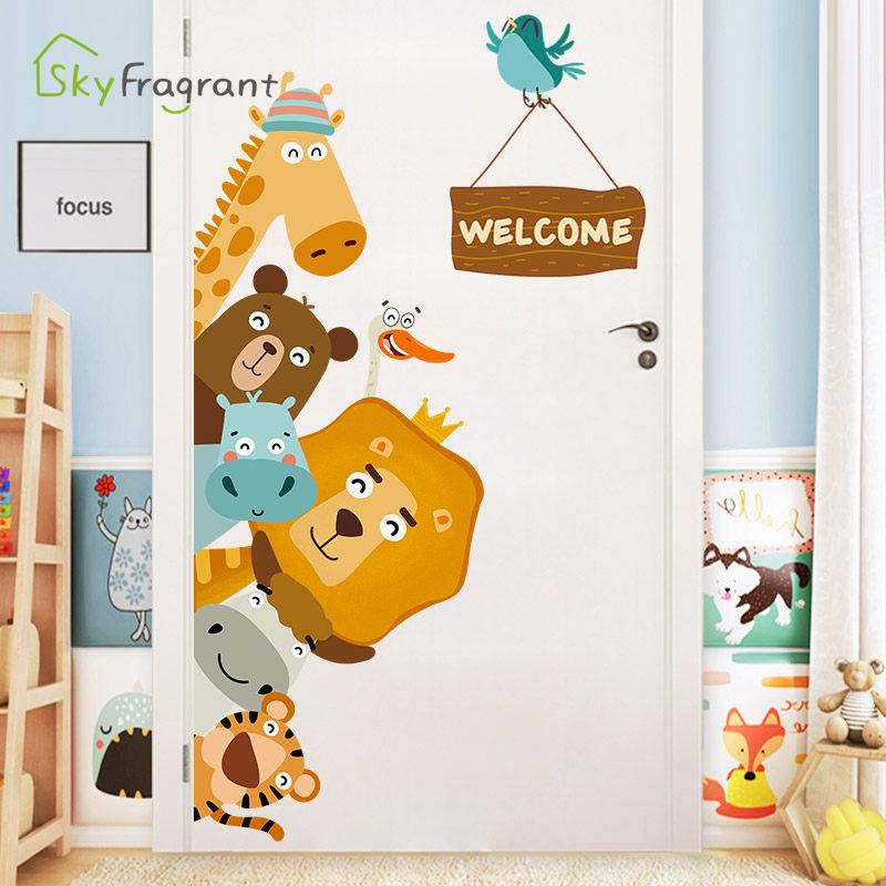 

Enthusiastic animals wall stickers door sticker corner decoration self-adhesive home decor kids room decoration bedroom decor