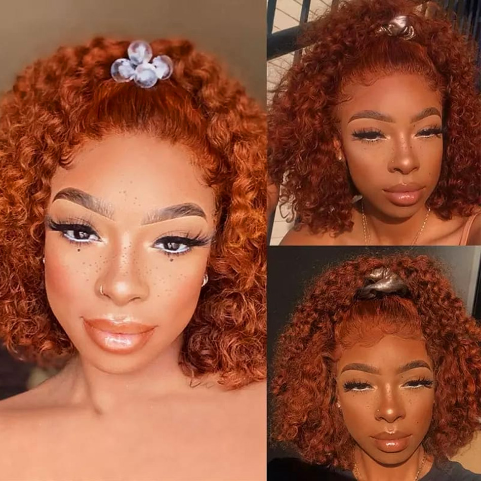

Curymax Ginger Orange Wig Human Hair Deep Wave Lace Front Human Hair Wigs Colored Curly Wigs Short Bob Lace Front wig, Natural color