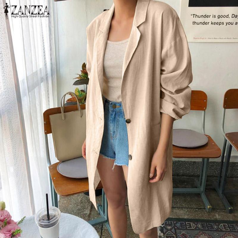 

2020 ZANZEA Plus Size Tunic Women' Blazers Elegant Coats Single-button Lapel Tops Female Long Sleeve Work Outwears Cardigans, Beige