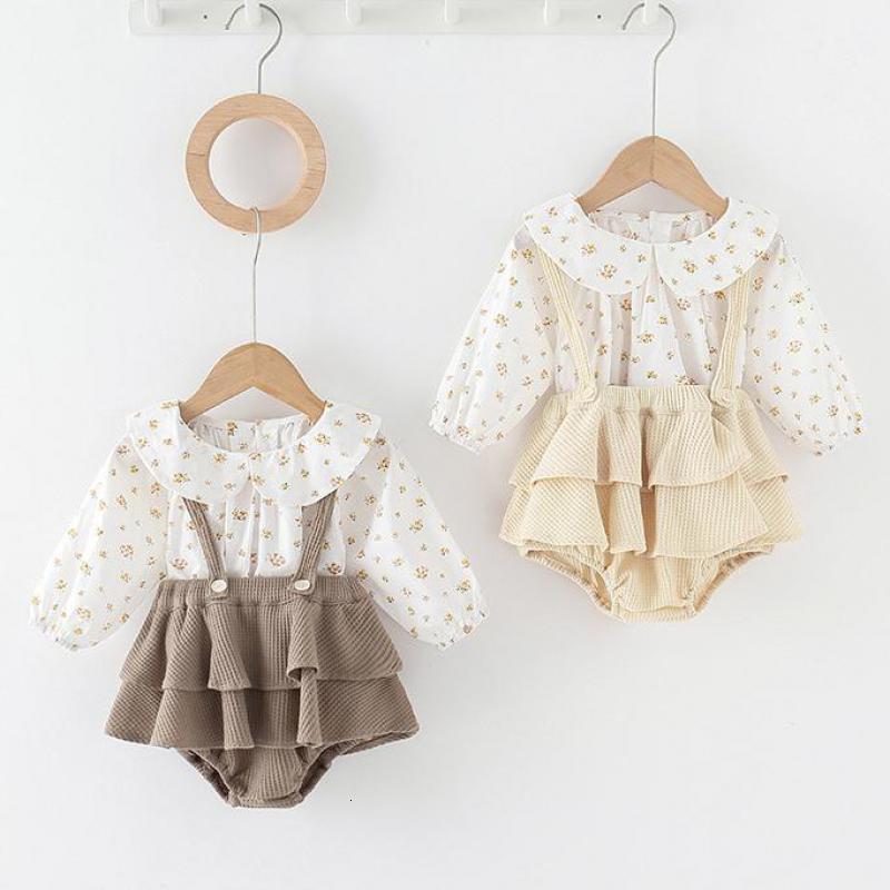 

2021 New Girl Clothes Sets Autumn Floral Long Sleeve Tops Blouse + Strap Skirts Overalls Suit Newborn Baby Girls Outfits Exmk, Hy163shirts