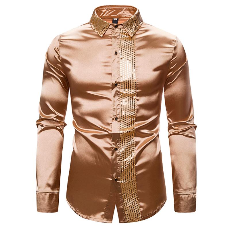 

2020 Men Casual Long Sleeve shirt Slim Fit Male Social Business Nightclub Show Hosting Dress Shirt for Men Soft camisa masculina, Silver