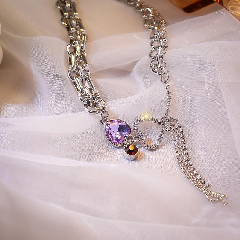 

Love Pattern Pendant Necklace Female Necklace Clavicle Chain Japanese and Korean Style Punk Style Micro Pave Purple1