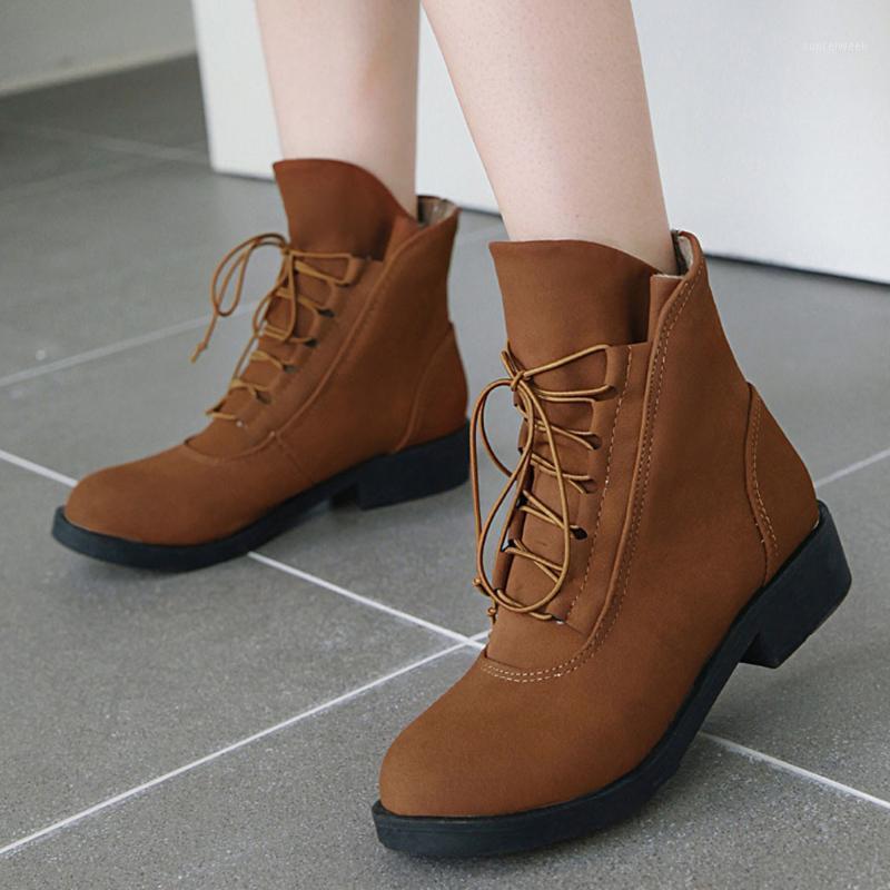 

Women Boots Fashion Ladies Ankle Square Heel Shoes Lace-Up Platform Casual Short Boot Female Autumn Winter Shoes M50#1, Bk