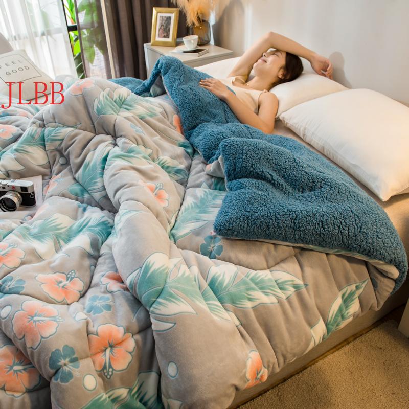 

Thicken Comforter Blue Cashmere + Snowflake Flannel Fleece Winter Duvet 6D Emboss Flower Quilts Patchwork Home Bed Sleeping Bags, Bianhuakai