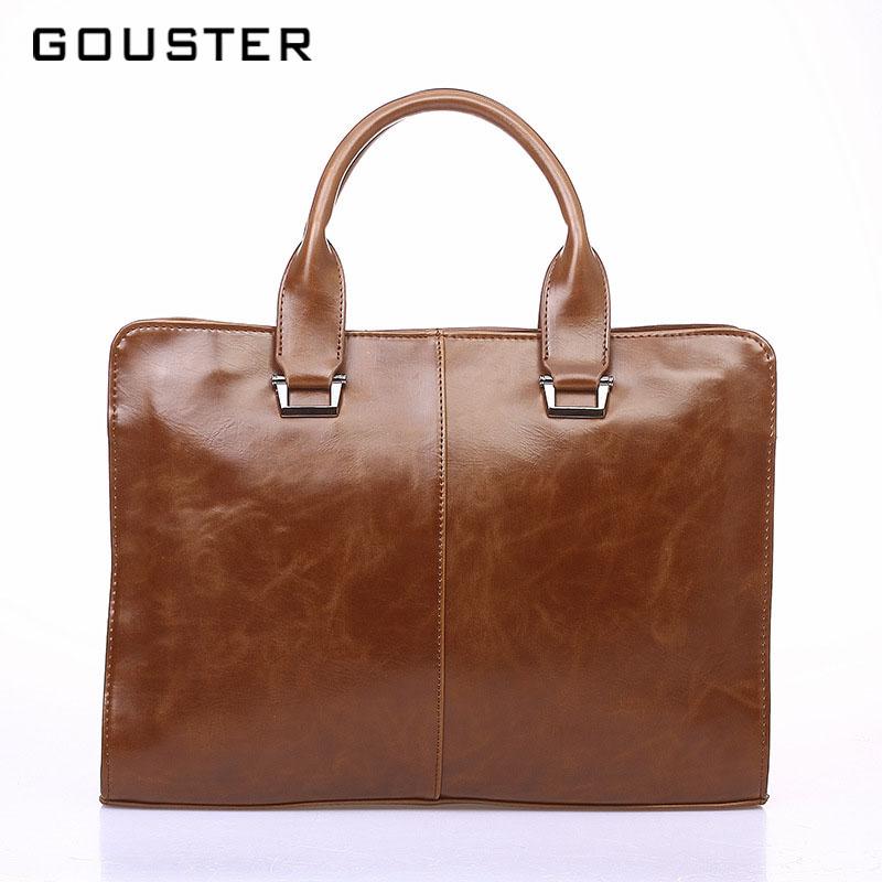 

GOUSTER 2020 New Vintage Handbag Classic Briefcase PU Leather Men High Quality Business Tote Crossbody Shoulder Laptop Bag, Black