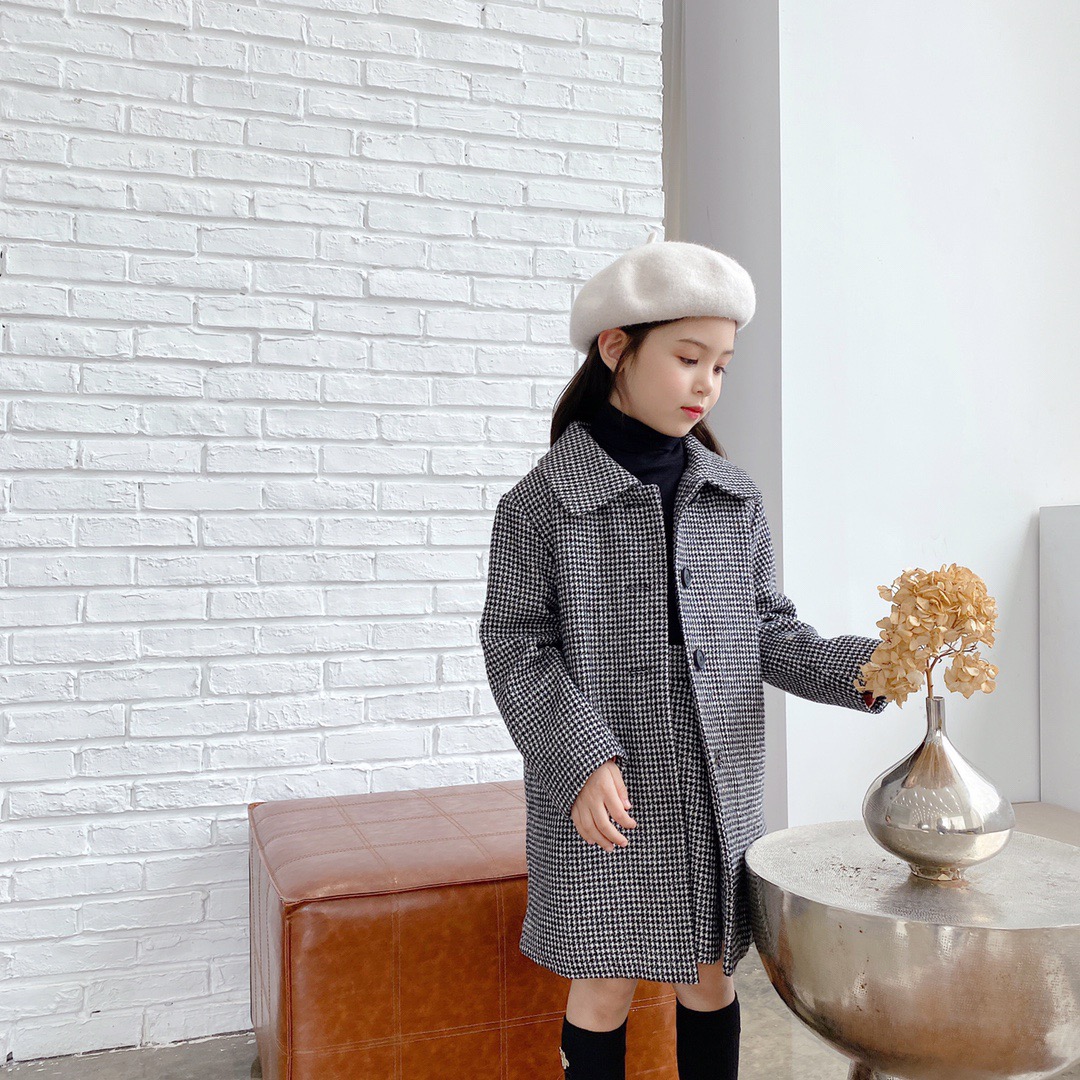 

2020 Autumn Coat Girls Set Children Single-Breasted Wool Jacket With Skirt Suits Fashion Design Girls Clothing, Coat with skirt