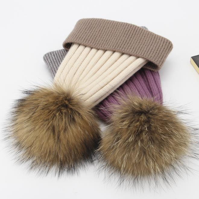 Winter Women Beanies Hats Wool Knitted Hat Girls Knitting Hat Ladies Beanie Cap for Women Warm Beanie With Fox Fur Pompom Ball Caps