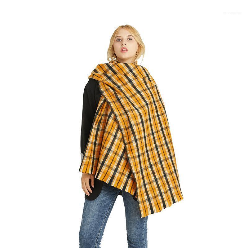 

2020 new fashion warm scarf, 200cmx60cm yellow plaid long shawl Scarves for ladies, thick and warm women winter scarf luxury1