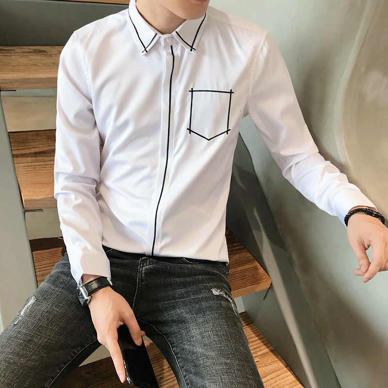 

Autumn 2021 Male New Sheer Embroidered Long Sleeve Shirt Clothing ZIKQ, White