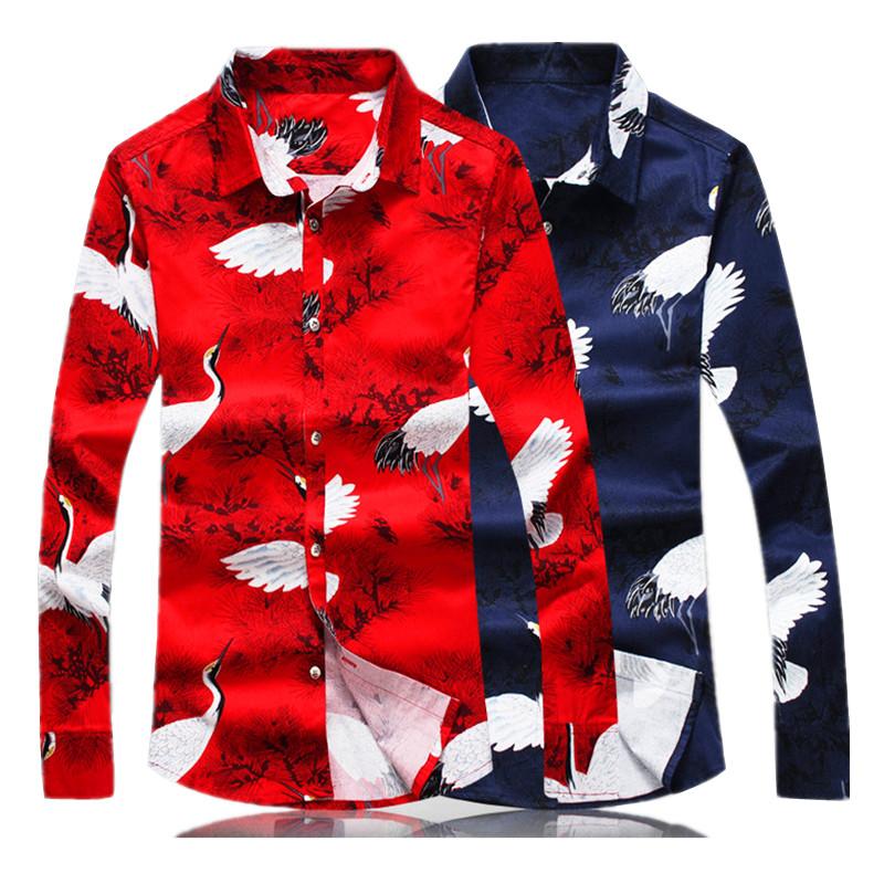 

mens flower shirt spring and autumn new shirt men fashion casual shirts large size s-5xl camisa masculina blue & red man top