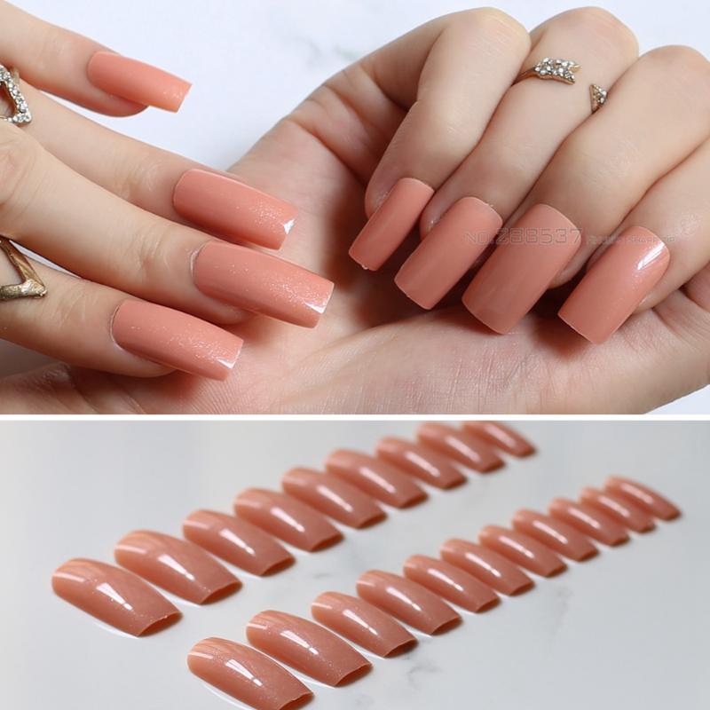 

Super Long Square Deep Nude head fake nail shiny color Full Wrap for exaggerating Lady Acrylic Art False nails 20pcs L-090, 1 set