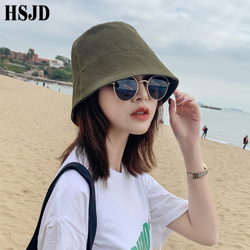 

2020 New Solid Color Flat Top Bucket Hat Fashion Embroidery OK Cotton Sun Hats Foldable Anti-UV Outdoor Travel Visor Cap Bonnet, White